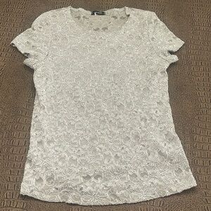 COIN Gray Pink Lace Floral Sequin Top Size Small